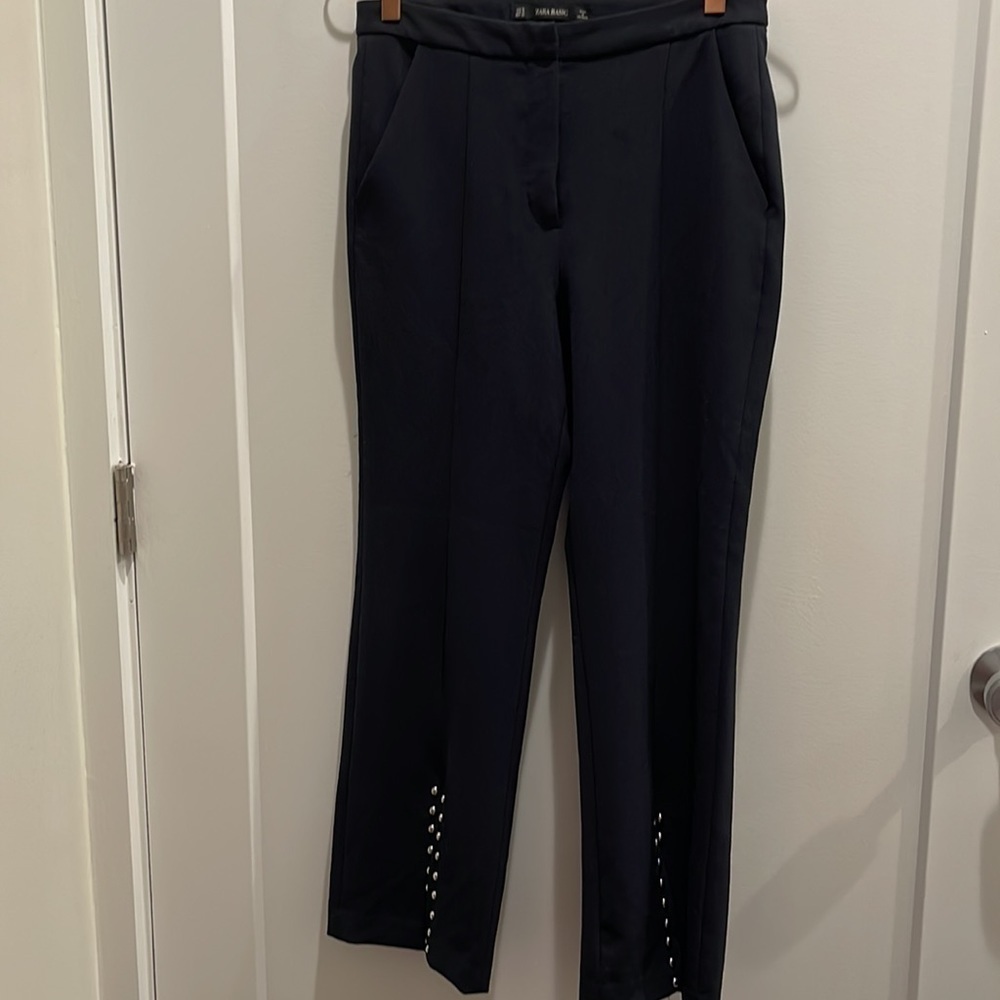 Zara Basic Black Pants With Silver Button Cuff Ac… - image 5